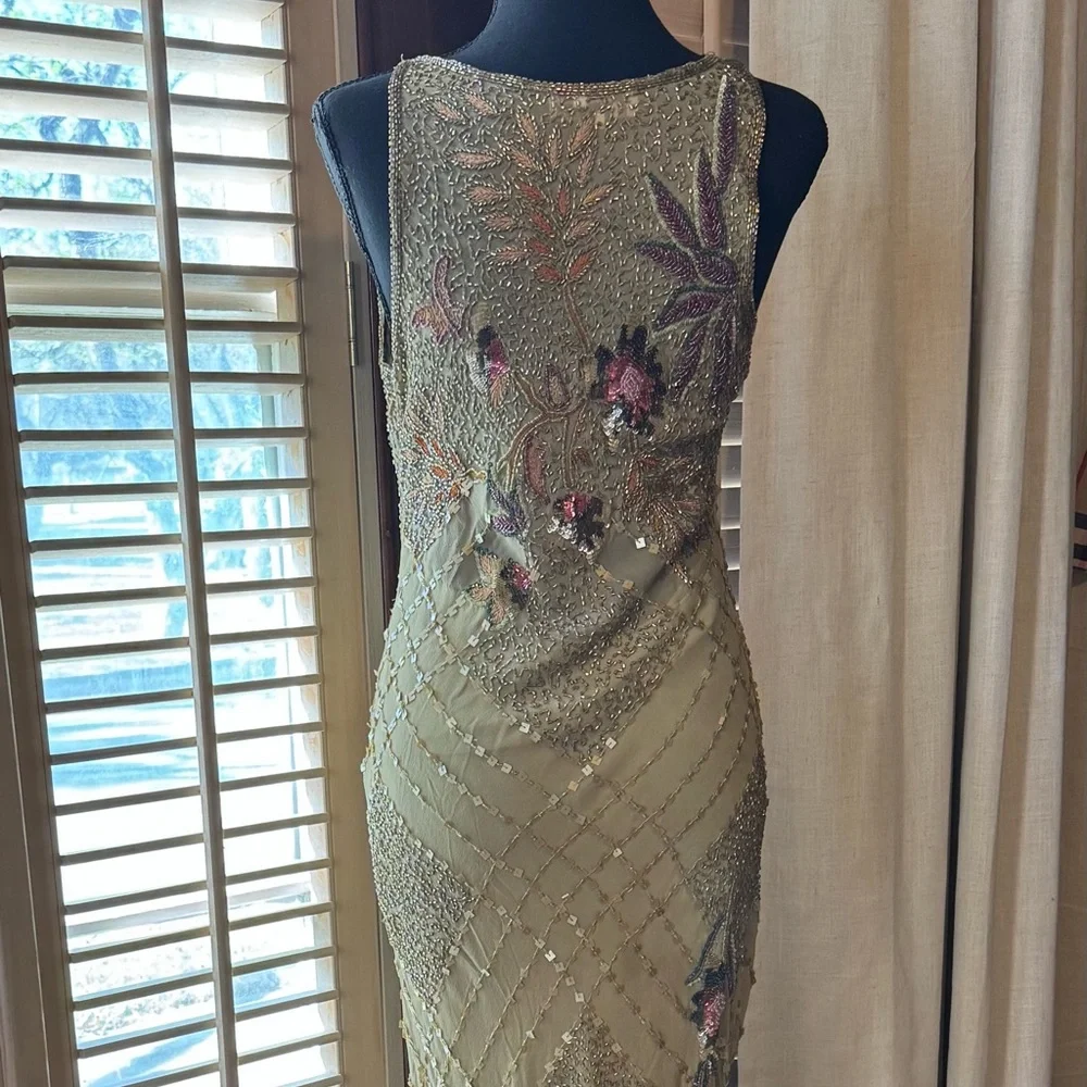 Olive Green Beaded Floral Maxi Dress - Picture 2 of 6